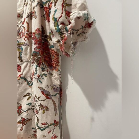 Anthropologie Pilcro Ruffle-Collar Buttondown Dress Cream Floral Boho Size 12 - Picture 6 of 16